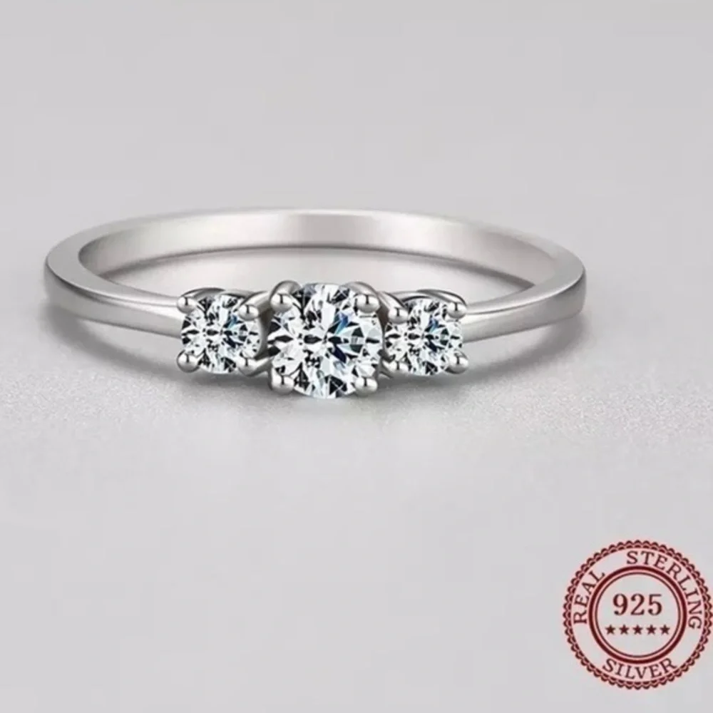 925 Sterling Silver Sparkling Cubic Zirconia Stackable Ring